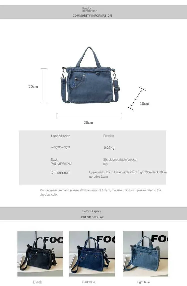 Borsa a tracolla in denim da donna grande borsa a spalla moda_voghion.com