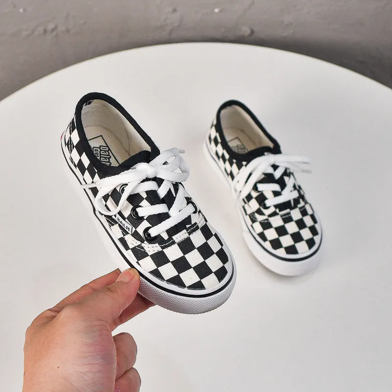 Kid Canvas Checkered Casual Sneakers For Boys And Girls_voghion.com