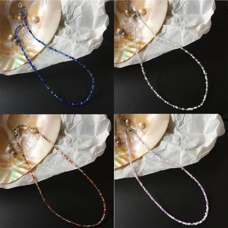 Colar de contas coloridas estilo boho joia com corrente_voghion.com