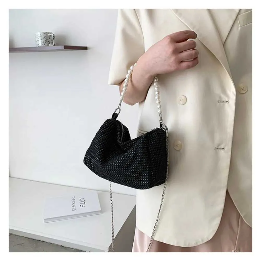 Sac messager à fermeture éclair en métal avec poignée en perles, grande capacité, sac à bandoulière décoratif à diamants brillants pour lui/voyage Y241026_voghion.com