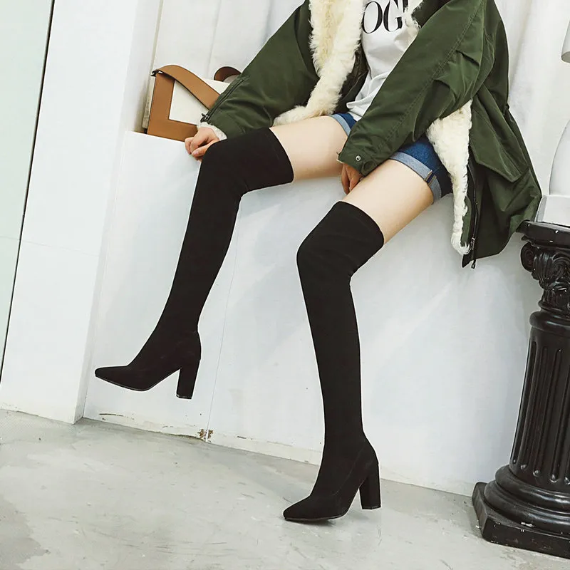 Bg luipaard Sokken Dames Overknee Laarzen Plus Size Hoge Hakken Schoenen Dames Herfst Winter Warm Lang_voghion.com