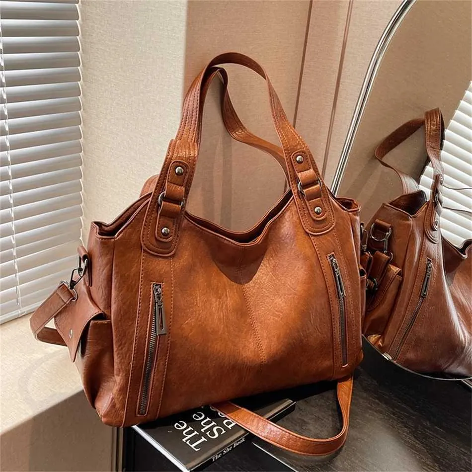 Women's Large Shoulder Bag Two Layer Soft Leather Retro Handbag_voghion.com