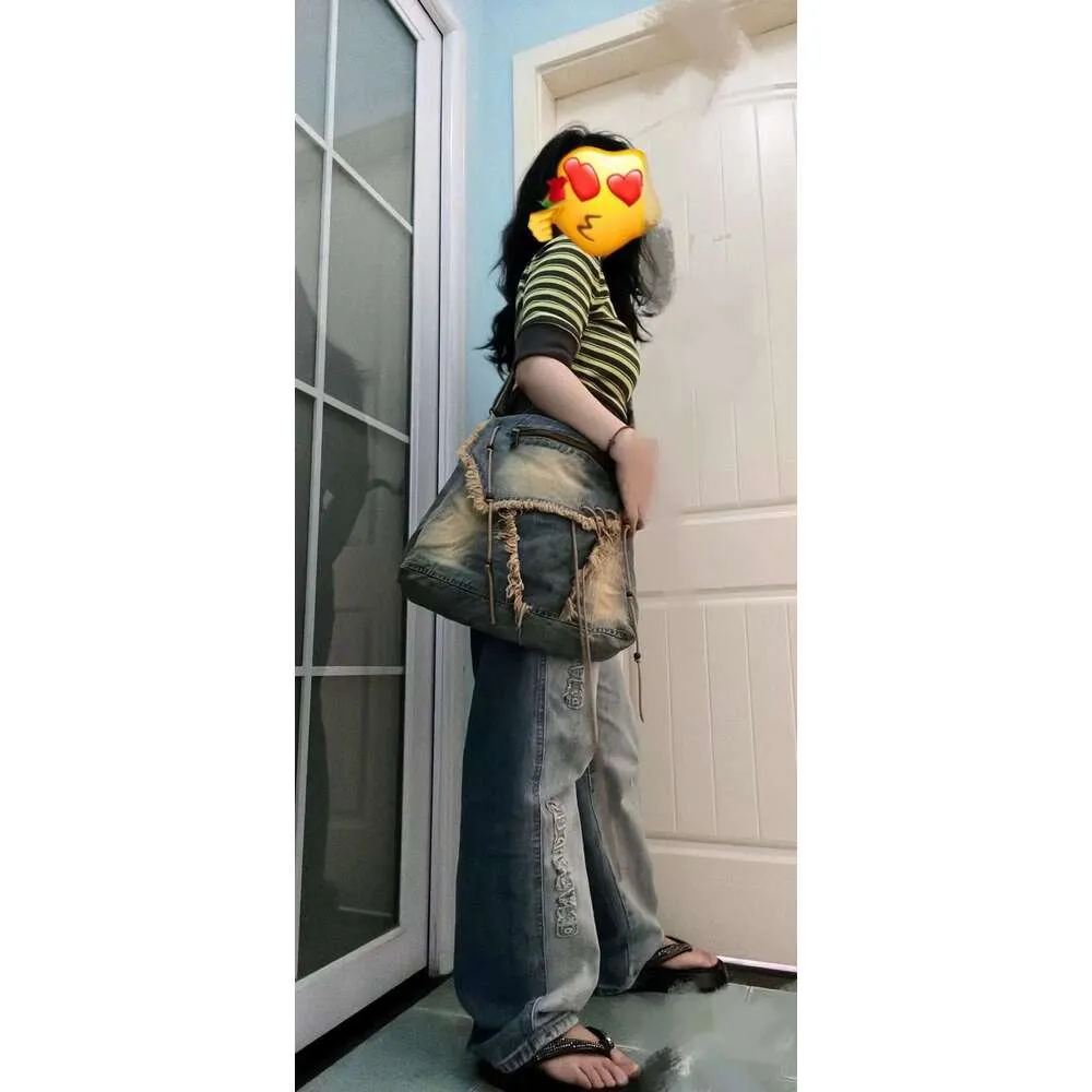Sacs fourre-tout messager en denim vintage pour femmes, sacs à main et sacs à main de créateur 2023, nouveauté en bois, pompon perlé, grande bandoulière_voghion.com