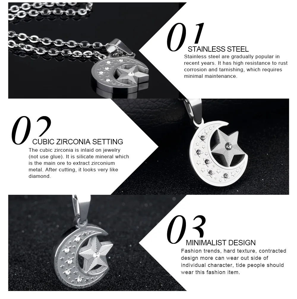 Trendy Titanium Stainless Steel Moon Pentagrampendant Necklace For Men Women Link Chain Cubic Zircon Star Charms Womens_voghion.com