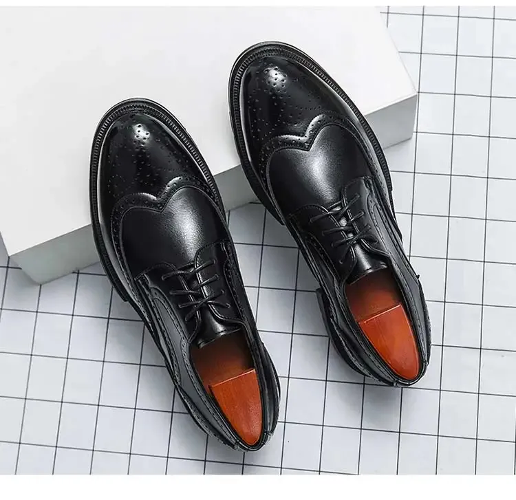 Oxford preto com ponta de asa feito à mão Brogue couro clássico formal masculino Oxfords 240607_voghion.com