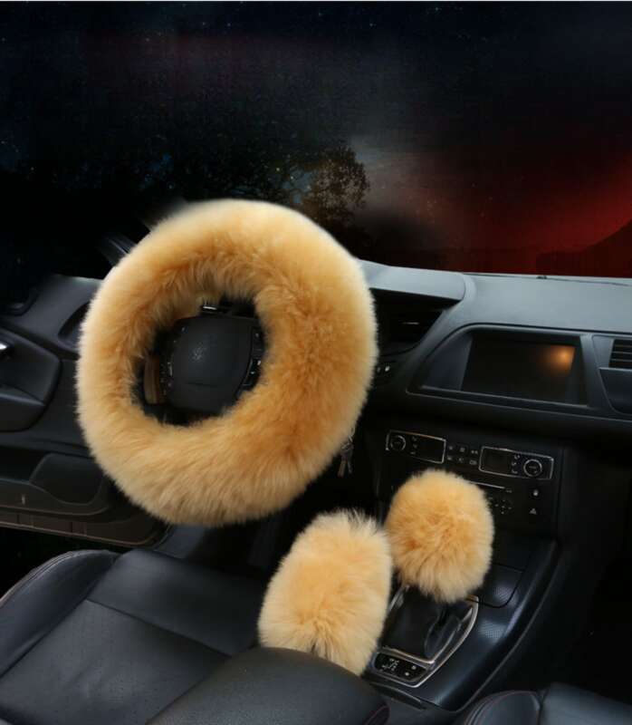 Car Steering Wheel Winter New Australian Sheepskin Fur Integrated Wool Handle Handbrake Cover_voghion.com