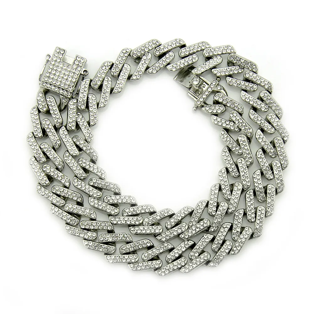 Collana con catena a maglie cubane con diamanti Bling Hip Hop in oro e argento personalizzato da 13 mm e 10 colori per uomo Miami Rapper Bijoux Uomo_voghion.com