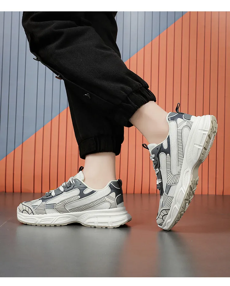Men Breathable Mesh Sneakers Trend Versatile Thick Soled Non Slip Casual Style Running Shoes Fashion Grey Free Shipping_voghion.com
