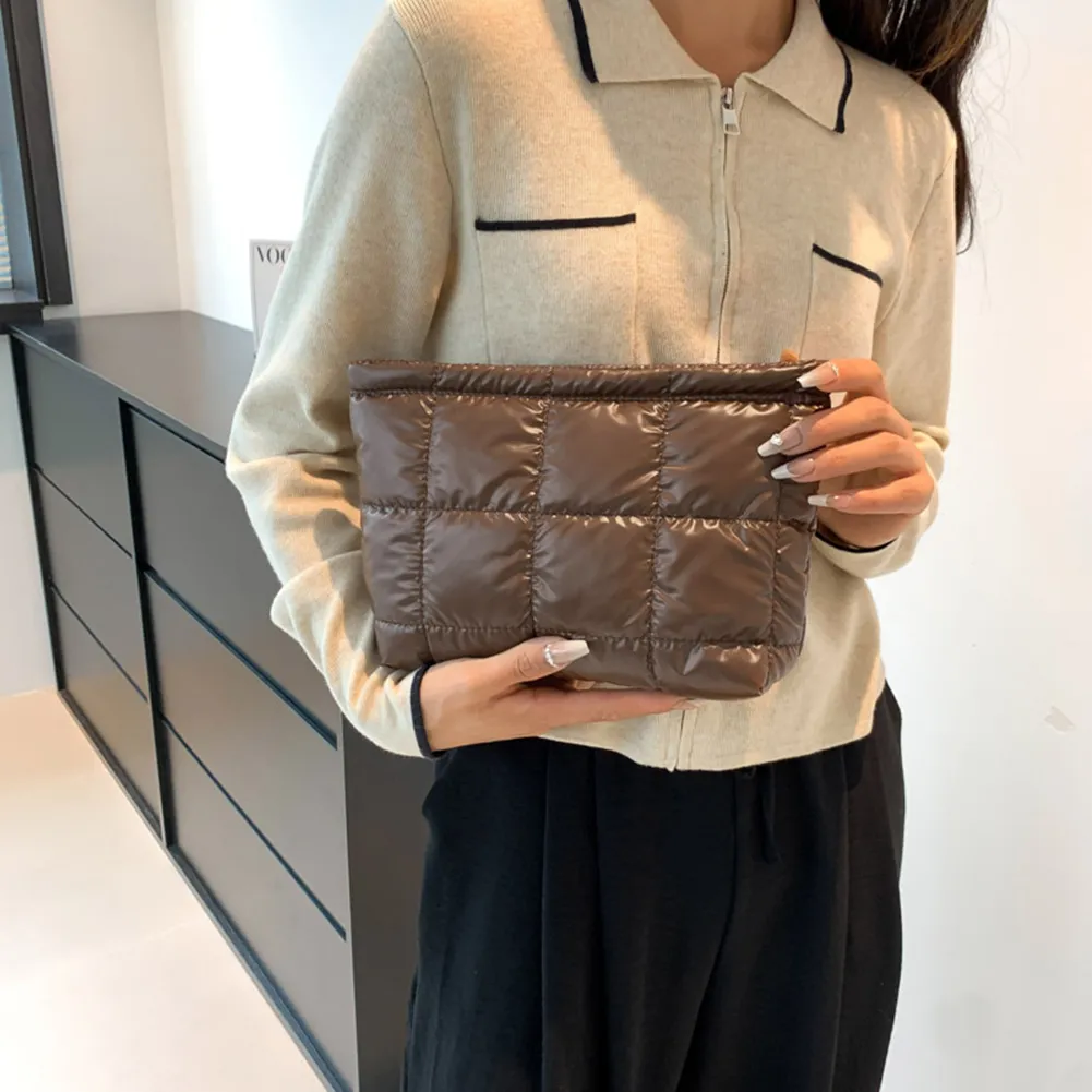 Sac fourre-tout matelassé en coton pour femme, grande capacité, organisateur de maquillage, couleur unie, sacs à main cosmétiques_voghion.com
