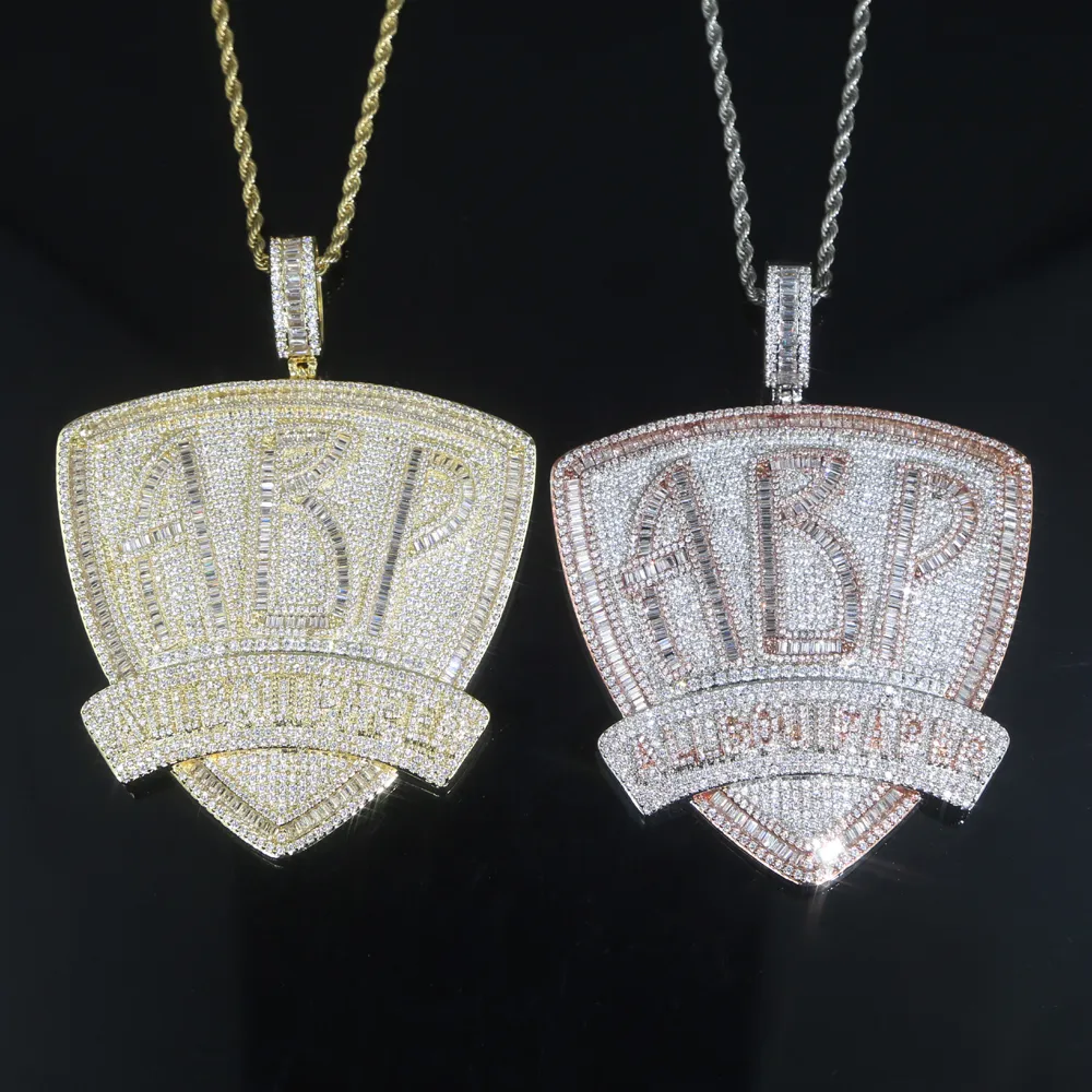Collier avec pendentif en forme de baguette en zircone cubique et lettres initiales ABP pour homme, style hip-hop et punk_voghion.com