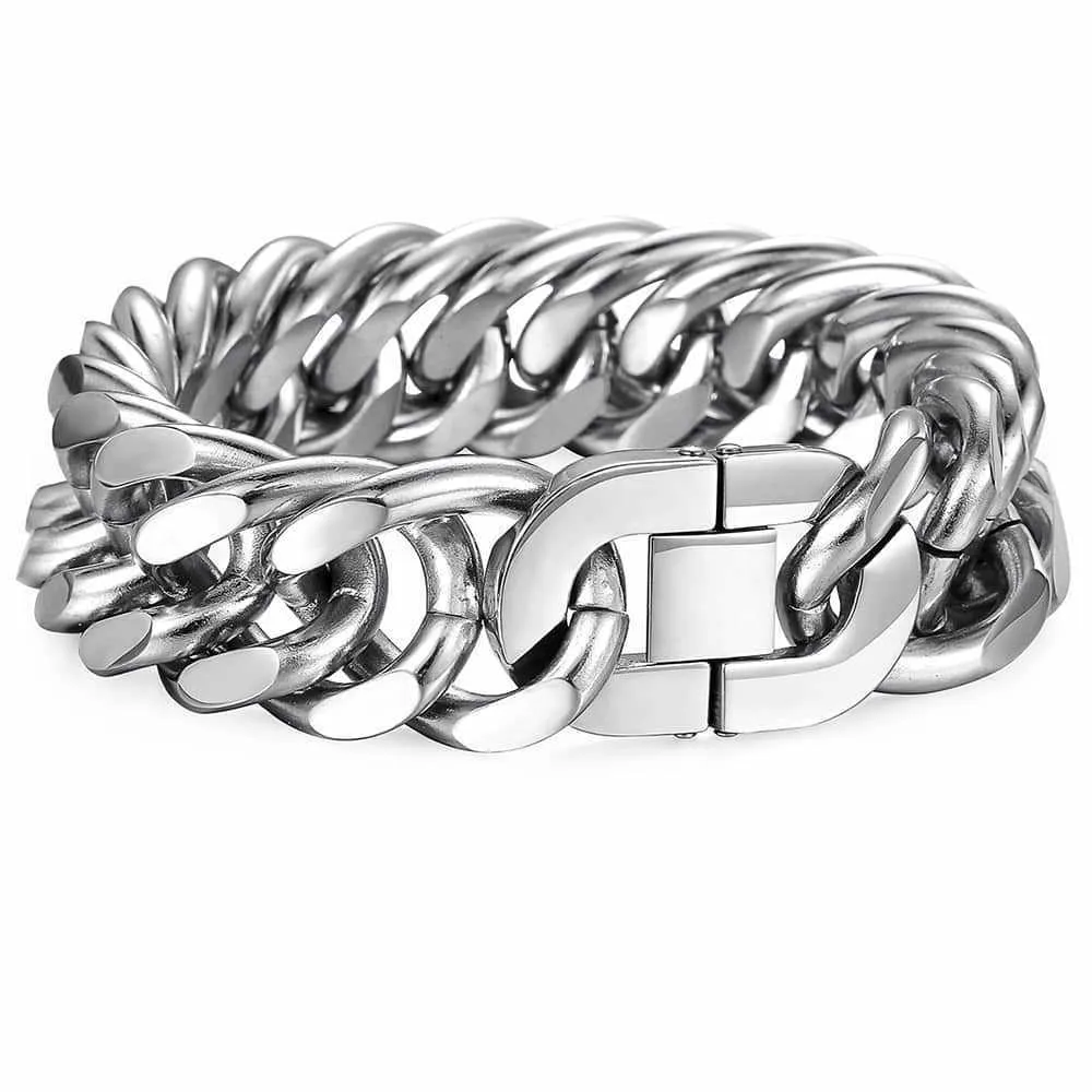 Herren Panzerarmband Cuban Link Aus Edelstahl Silberfarben_voghion.com
