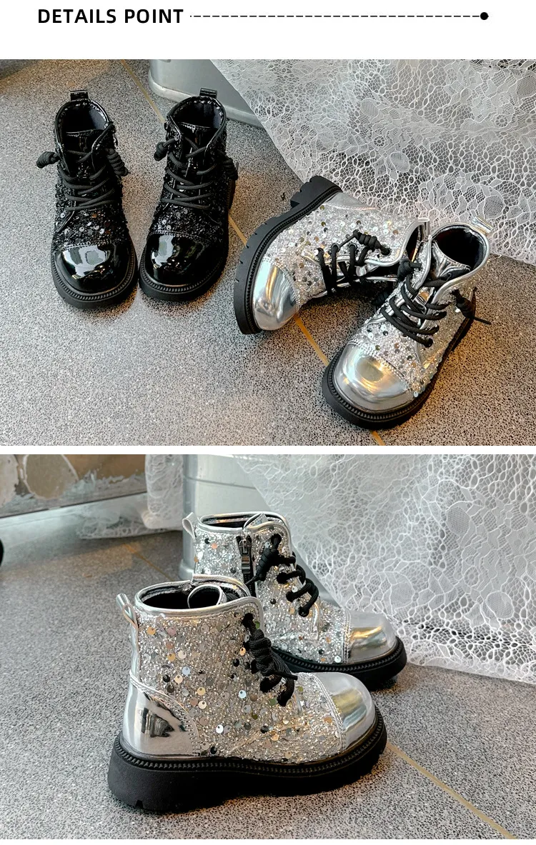 Mädchen Leder Schneestiefel Mit Pailletten Und Rutschfester Sohle_voghion.com