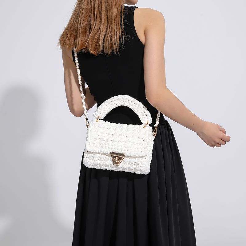 Stricktaschen Da, handgefertigt, gewebte Handtaschen mit Kette, modische, einfarbige, quadratische Häkeltasche für_voghion.com