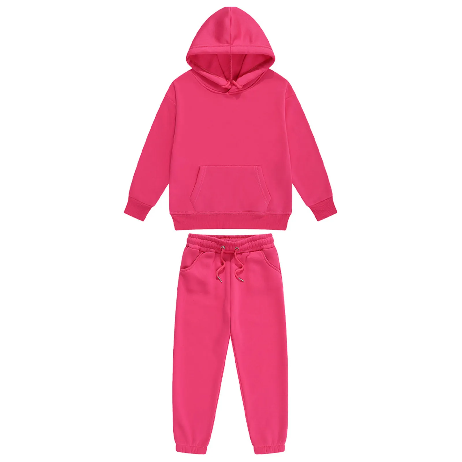 Koşu Setleri Çocuk Erkek Kız 2 Parça Spor Kıyafetleri Düz Renk Eşofman Uzun Kollu Kapşonlu Sweatshirt Eşofman Altı Antrenman Koşu_voghion.com