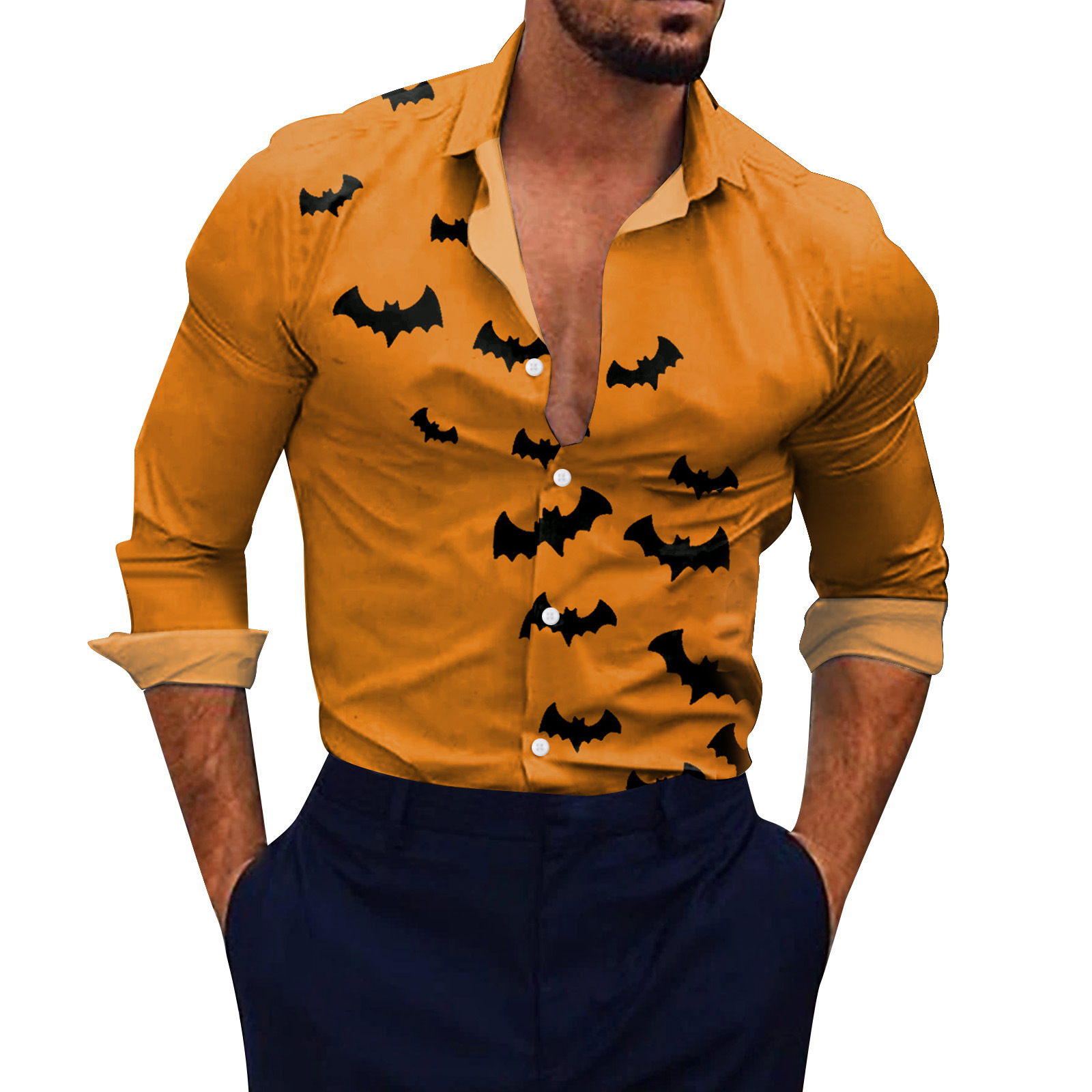 Maglietta da spiaggia ampia con stampa floreale in 3D, a maniche lunghe, da uomo, taglia USA, Halloween_voghion.com