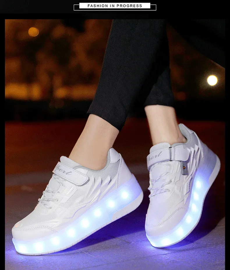 Roller Skate Αγόρια Κορίτσια Φώτα που αναβοσβήνουν Παπούτσια με ρολό με δύο τροχούς Led Light φωτεινά αθλητικά παπούτσια εξωτερικού χώρου Casual Παιδικά_voghion.com