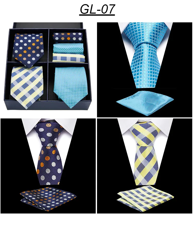 Rusetit Miesten Solmiosarja Klassinen 7,5 cm Solmio ja Keltainen Vihreä Musta Paisley Pocket Square Miehille Häät_voghion.com