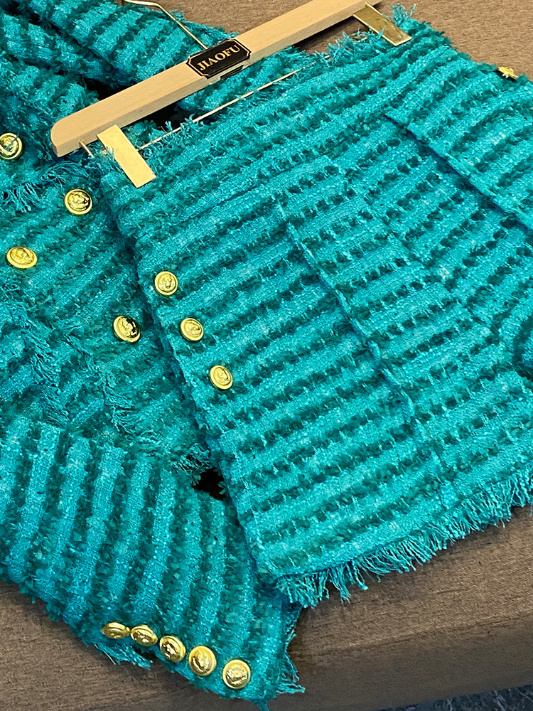 Kvinders mode tweed slim jakkesæt temperament jakkesæt grøn_voghion.com