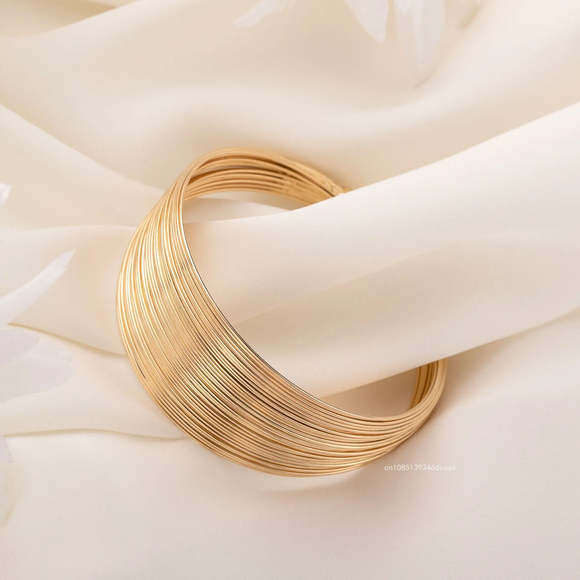 Multi-layer Open Cuff Bangle Gold Tone Elegant Fashion Bracelet_voghion.com