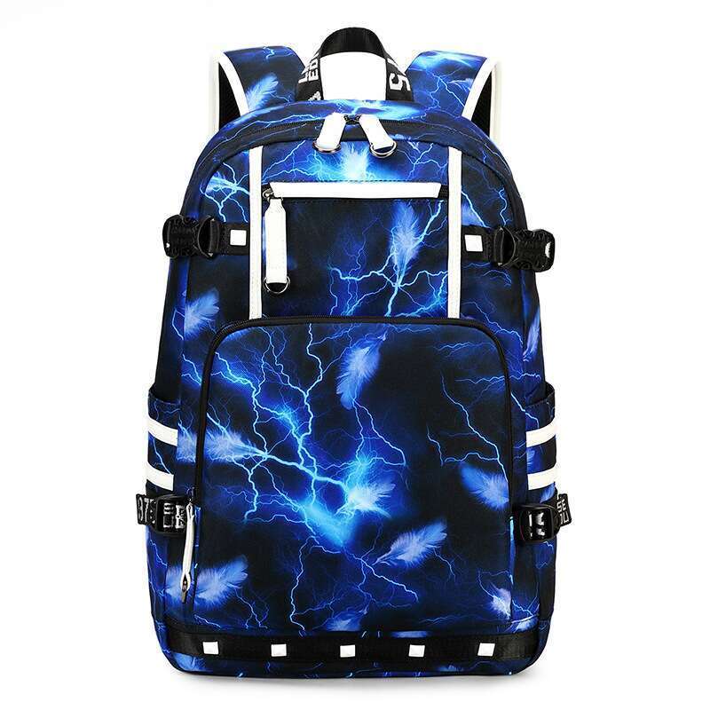 New Men's Fashion Trend Lightning Printing Elements Large Capacity College Backpacks_voghion.com