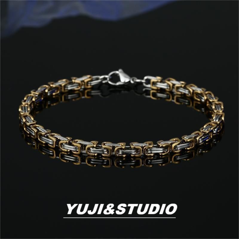 Collana bizantina imperiale in acciaio inossidabile alla moda Hip Hop in titanio Jie da uomo, colore acciaio, catena al collo_voghion.com
