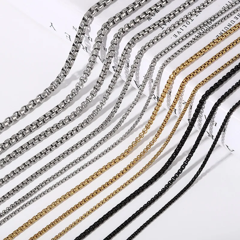 Stainless Steel Round Box Chain Necklace Gold Plated Unisex_voghion.com