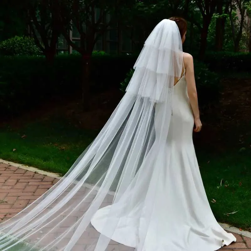 Gioielli per capelli V27 Velo da sposa a cattedrale a 4 strati, velo da sposa trasparente in morbido tulle italiano extra lungo per la sposa_voghion.com
