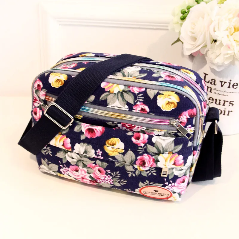 Sacs à main à poches multiples pour femmes, sacoches en toile à bandoulière avec fermeture éclair et imprimé, sac à bandoulière vintage_voghion.com