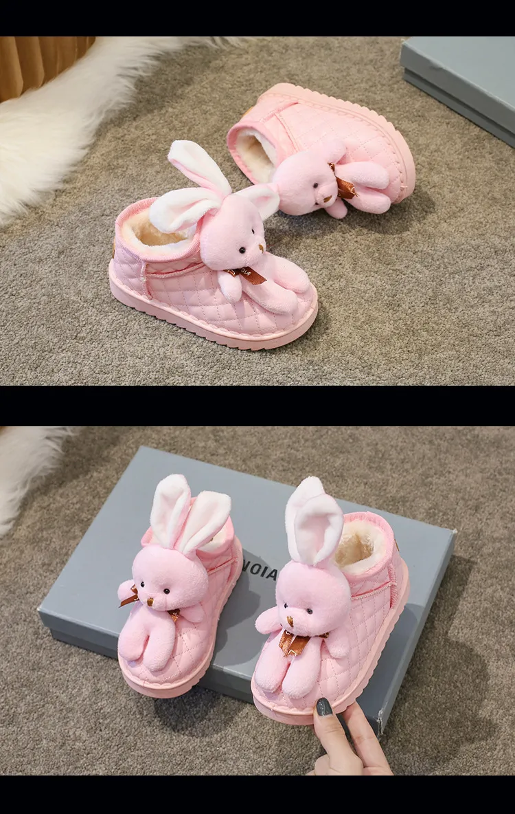 Winter Girls Plus Veet Warm Toddler Snow Cartoon Rabbit Cotton Children Ankle Boots Non-slip Causal Shoes Sizes US 8C-4Y_desvips.com