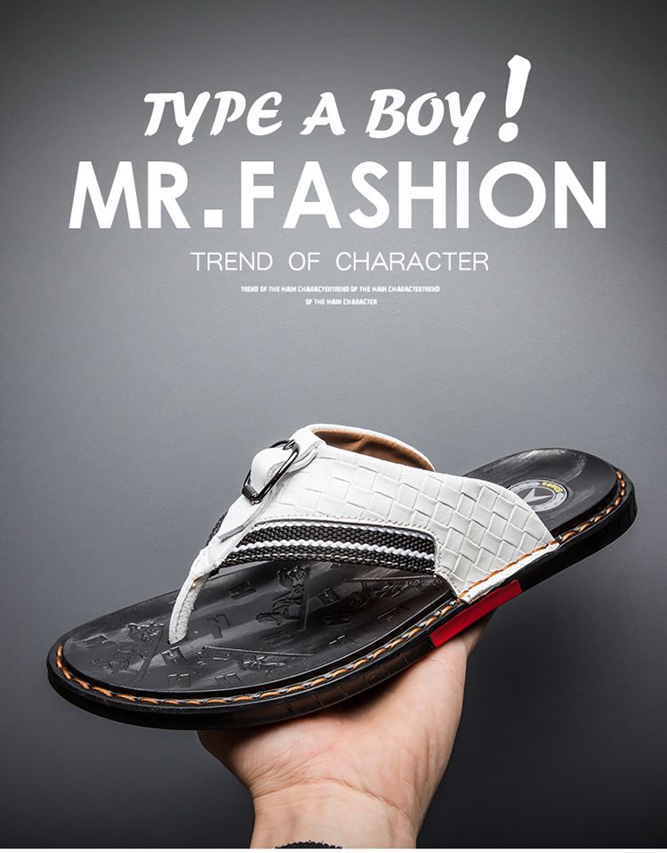 Summer fashion casual sandals leather beach shoes, clip on men's anti slip and trendy slippers, herringbone slippers_voghion.com