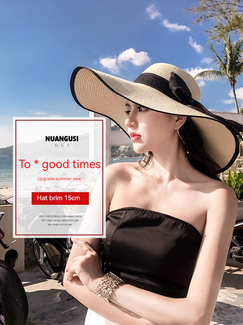 Letní slaměná dětská korejská edice Tidal Beach Protection Sun Vacation Všestranný Cool Hat s velkou krempou_voghion.com