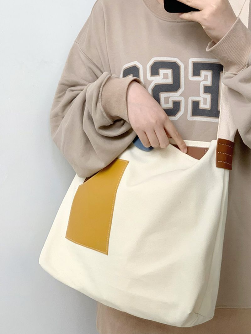 Eine Schulter Umhängetasche künstlerische große Kapazität contrstierende Canvas Tasche Nische ins koreanische Version_voghion.com