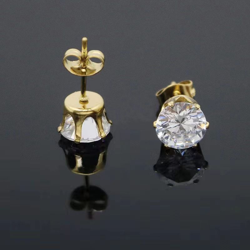 Super flash size simple small bone studs ear hole unisex advanced zircon earrings_voghion.com
