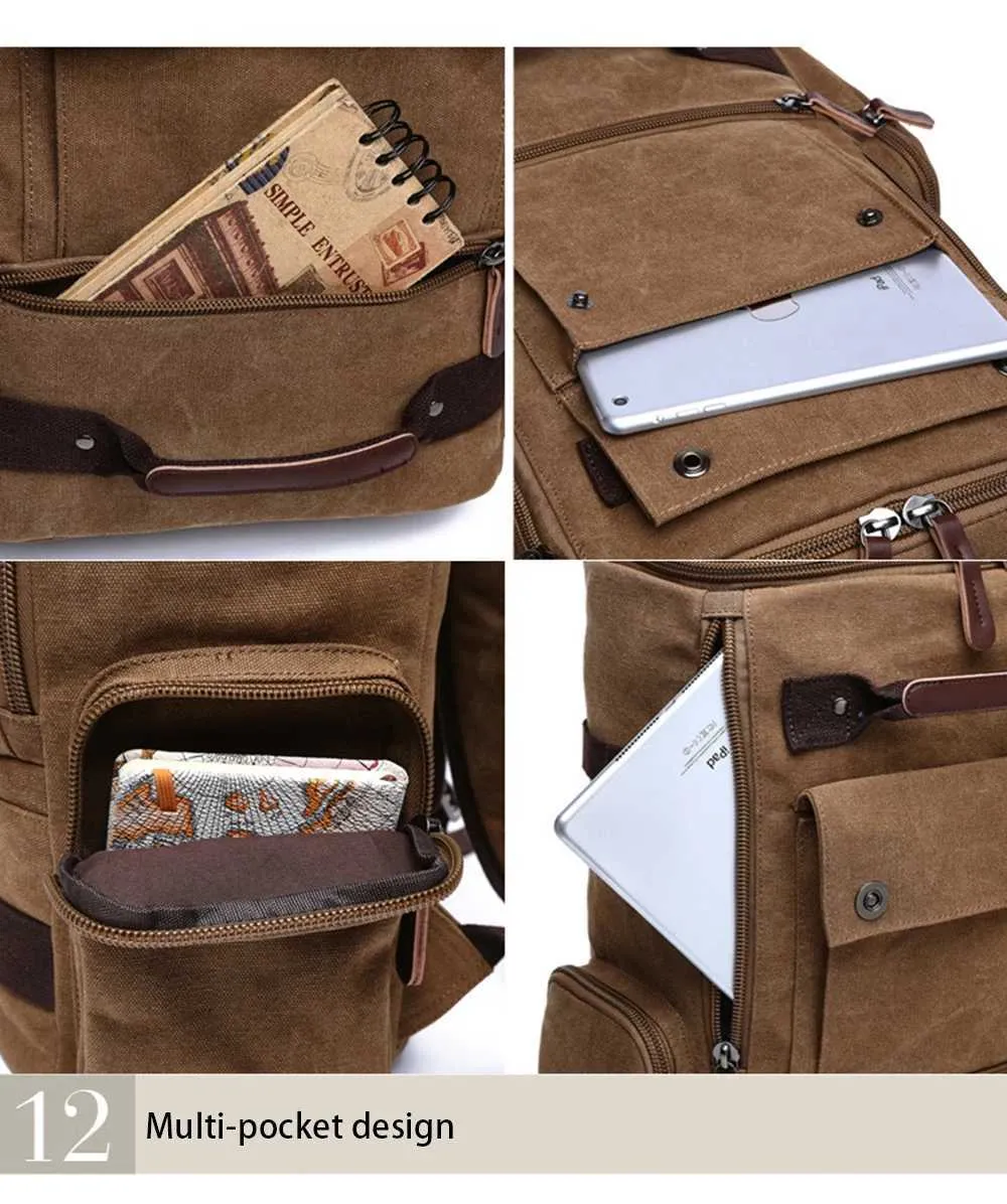 Vintage Canvas Backpack For Men Travel Laptop Rucksack Large_voghion.com