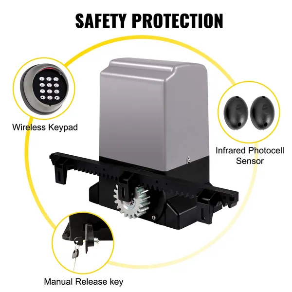 Sliding Gate Opener, 1800 KG 4 M, Automatic Sliding Gate With 4 Remote Controllers & APP Control, Electric Rolling_voghion.com