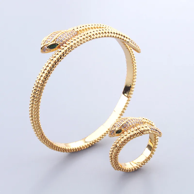 Conjunto pulsera serpiente y anillo para mujer joyería moda oro_voghion.com