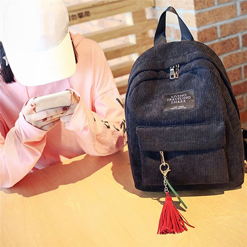 Retro-Rucksack modisch, die High School und College-Studenten, einfache Rucksäcke aus Cord für Damen, große Kapazität_voghion.com