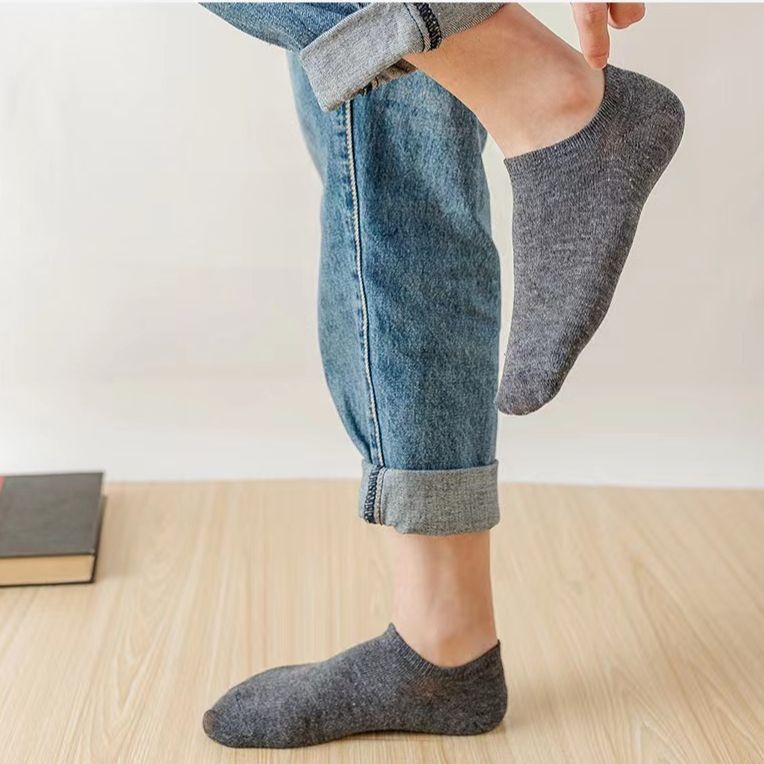 Black and white gray women's socks men's and women's socks summer autumn and winter Four Seasons solid color men's short tube boat Socks invisible low_voghion.com