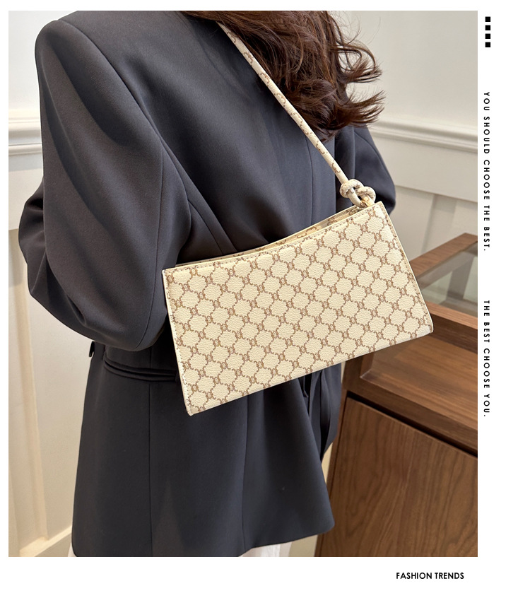 Borsa a tracolla singola con texture, da usare sotto le ascelle, 2024, nuova borsa a tracolla stampata, alla moda e alla moda, piccola borsa quadrata per i pendolari_voghion.com