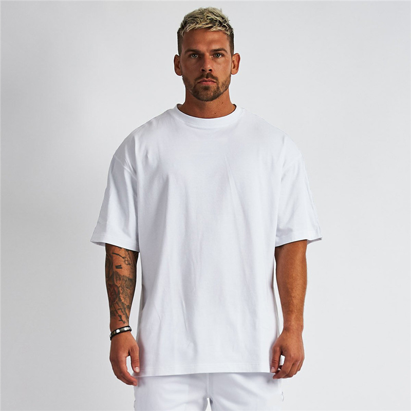 Plus size solid color blank loose fitting fitness exercise short T-shirt for breathable trend men's half sleeved shirt_voghion.com