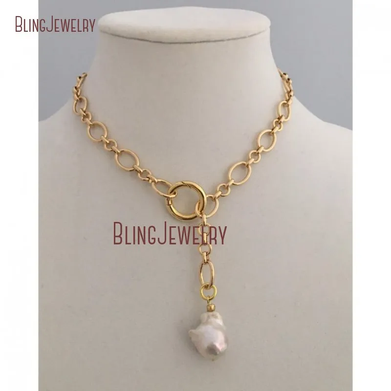 Chains NM35057 Baroque Pearl Choker European Inspired Necklace With Spring Lock_voghion.com