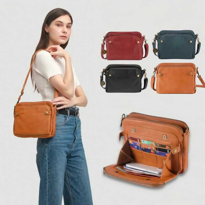 Women’s Leather Crossbody Bag With Three Layers And Multi Pockets_voghion.com