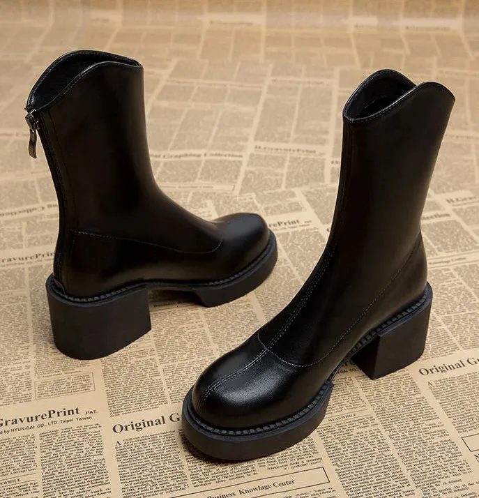 Ankle Heeled Footwear Boots Womens Work Very High Heels Brown Chunky Platform Short Shoes for Woman Waterproof Booties_voghion.com