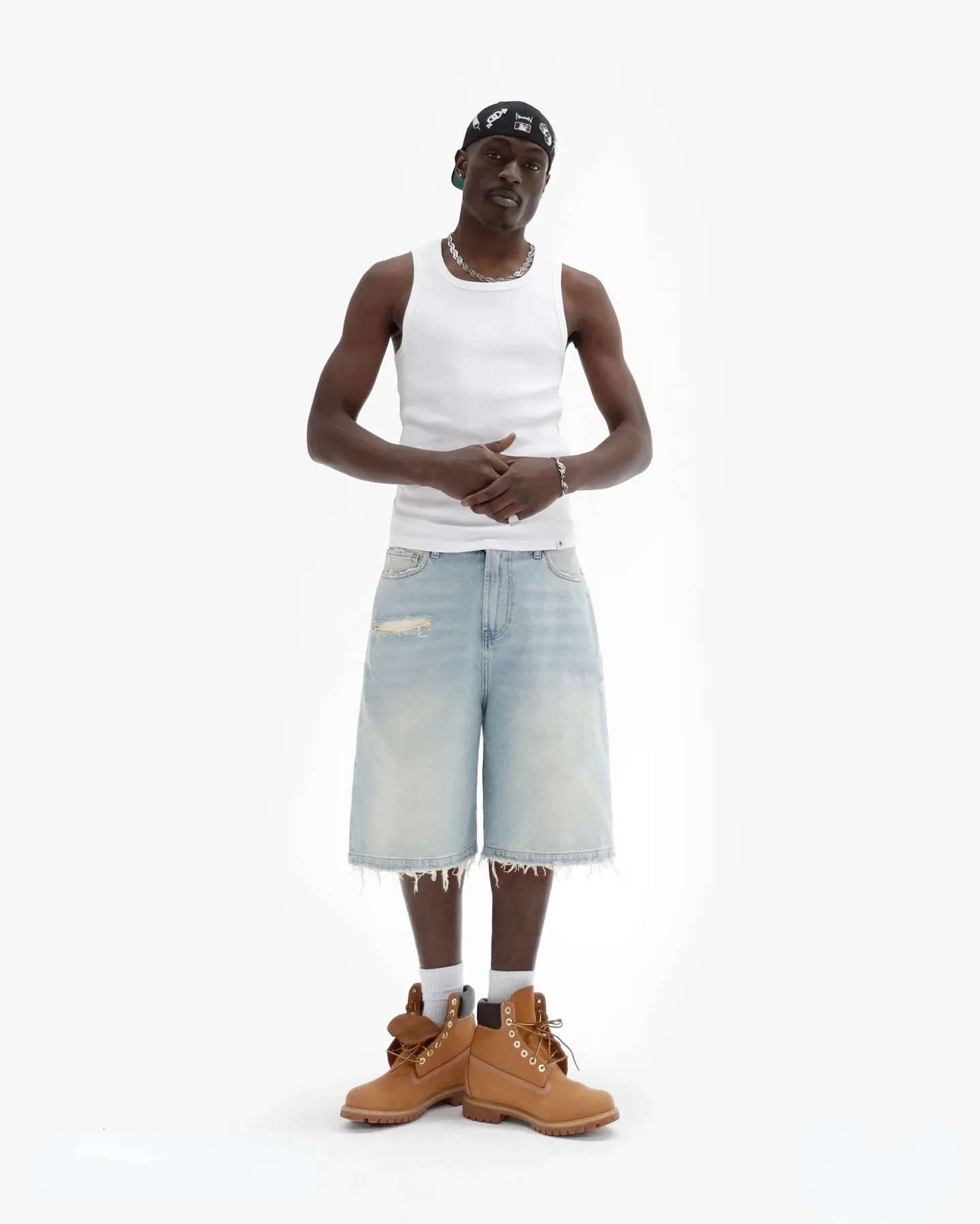 Men Women Summer Hip Hop Ripped Hole Denim Shorts Y2k Black Punk Wash Baggy Work Vintage Raw Edge Casual Jorts_mkmklike.com