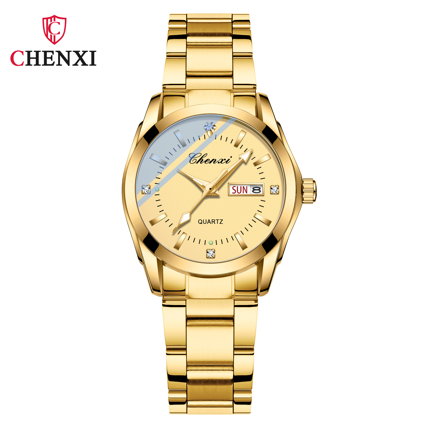 Lover's Watches Fashion Couple Watch Double Calendar With Diamond Steel Band Quartz Pair Watch For Men And Women_voghion.com
