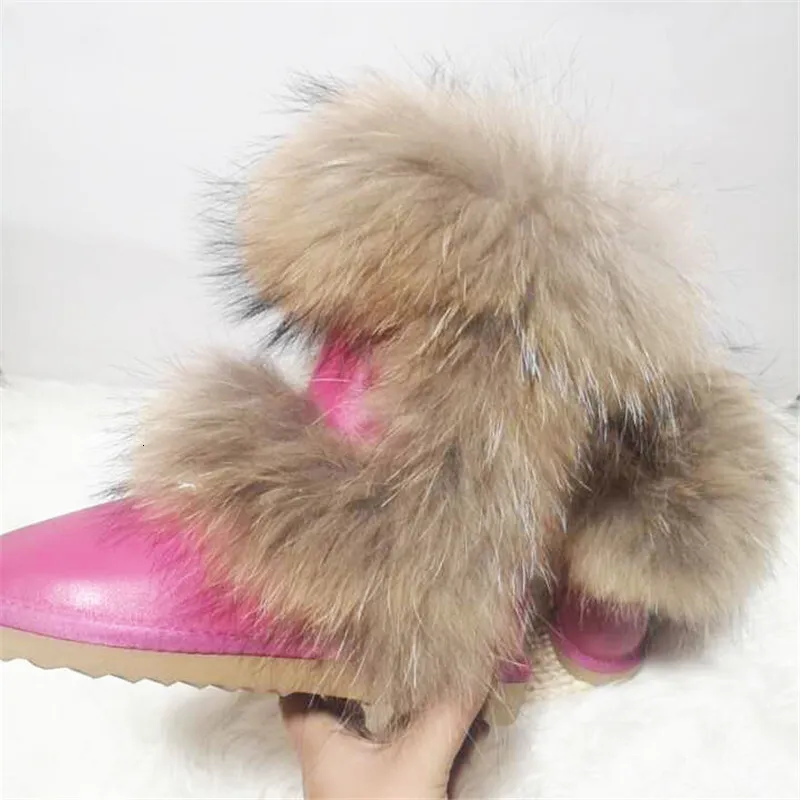 New Arrival 2023 Non-Slip Fox Fur Woman Winter Shoes Genuine Leather Natural Womens Snow Boots Thick Plush_voghion.com