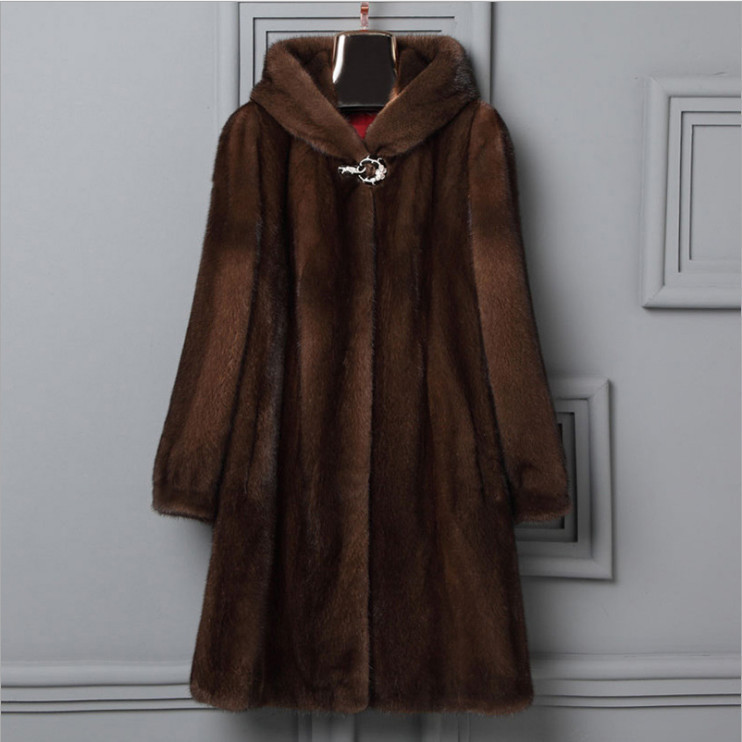 Luxury Faux Mink Fur Coat For Women, Long Hooded Winter Coat With Elegant Embroidery, Plus Size Available In &