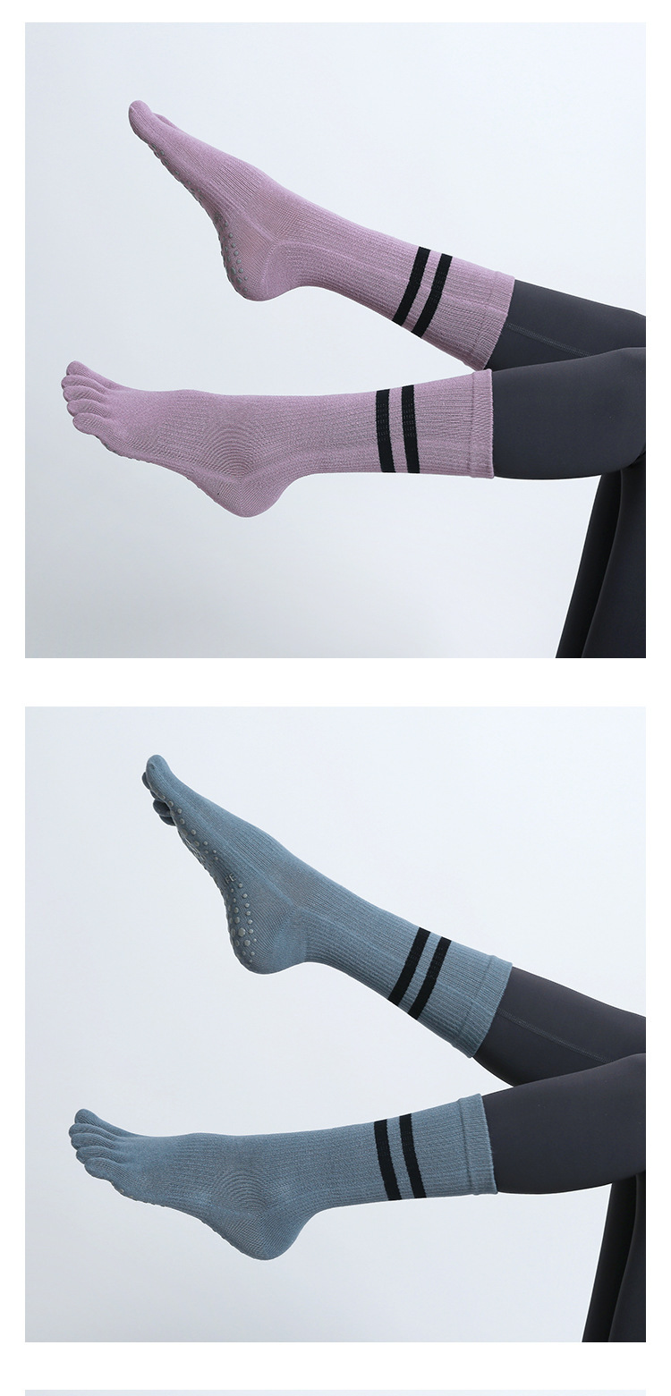 Chaussettes de yoga unisexes pour femmes, chaussettes professionnelles antidérapantes pour orteils, chaussettes d'intérieur Pilates à cinq doigts_voghion.com