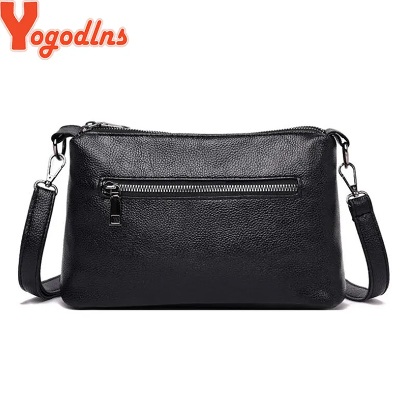 Borsa a tracolla da donna in morbida pelle PU con doppia tasca Yogodlns, con due tracolle, nera_voghion.com