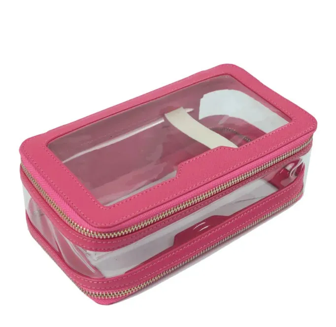 Borsa per cosmetici a doppio strato, in pelle TPU trasparente, semplice, portatile, impermeabile, da viaggio 241128_voghion.com